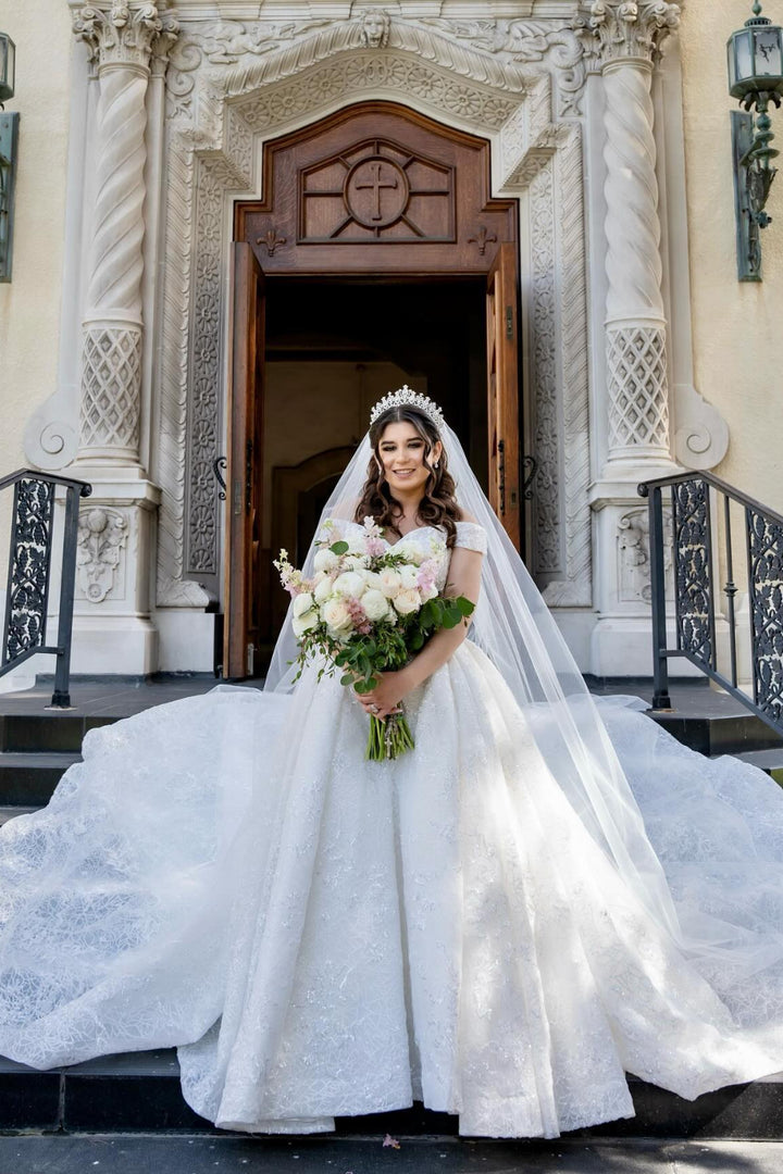Ellee Real Bride Adorned with ANASTASIA Swarovski Gorgeous Bridal Crown
