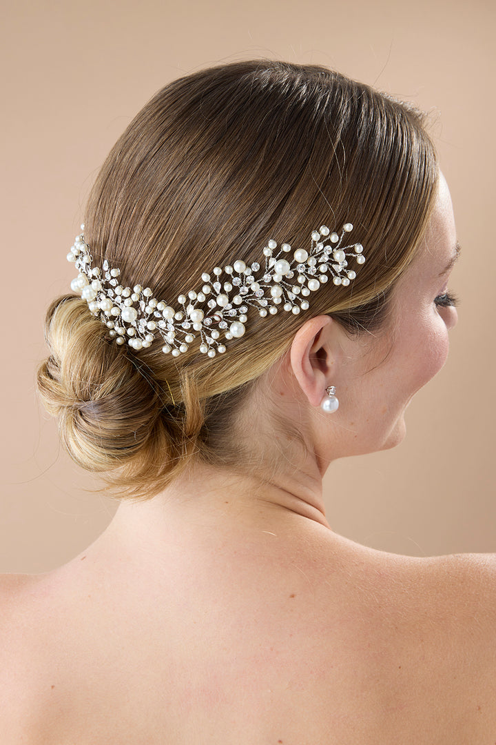 Ellee Bride Adorned with MARIT-PEARLS Swarovski Headpiece
