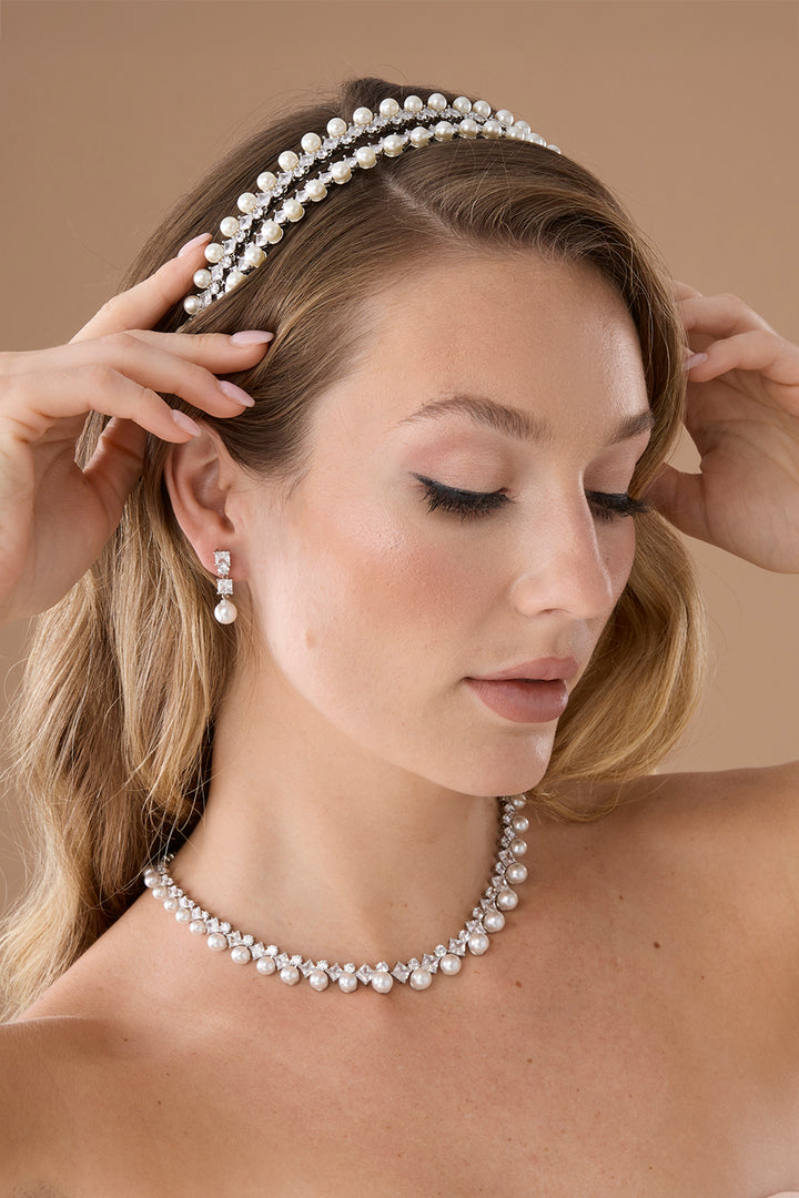 DARA Simulated Diamond & Pearls Headband
