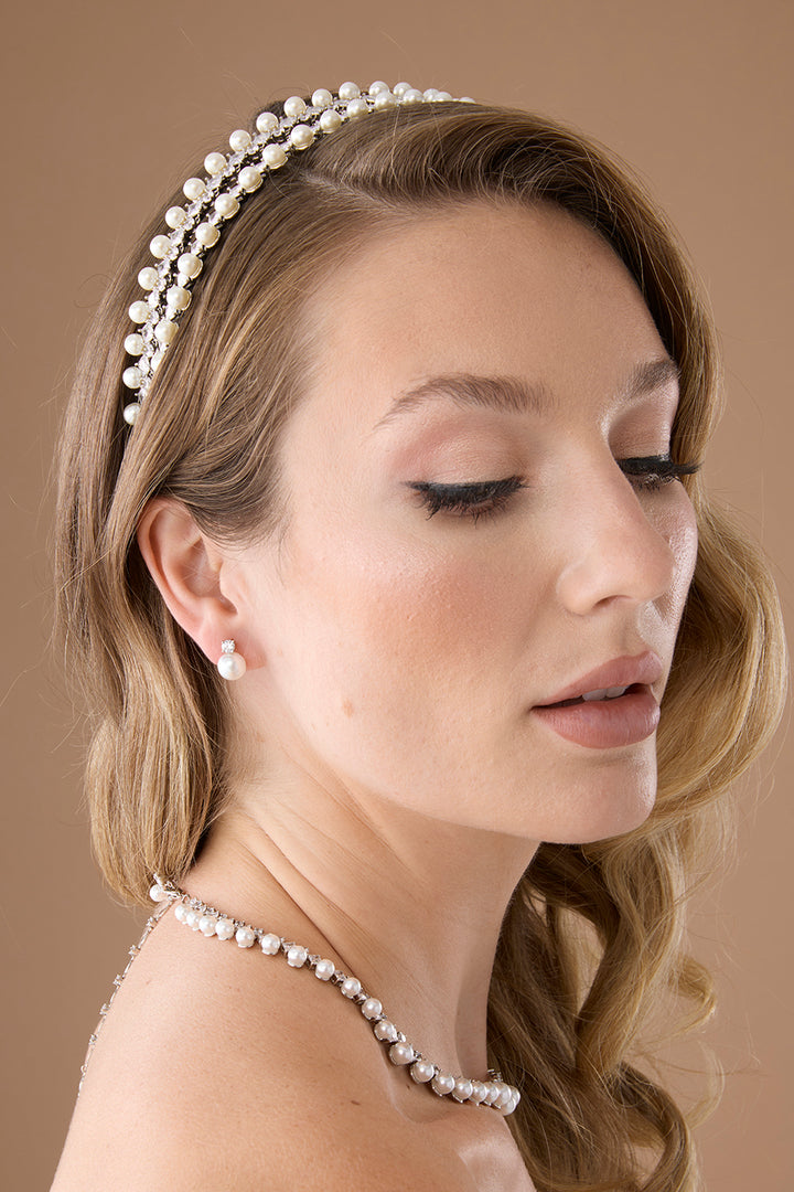 DARA Simulated Diamond & Pearls Headband