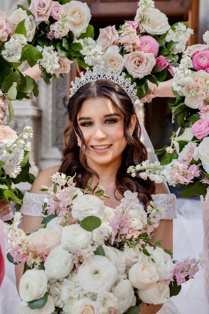Ellee Real Bride Adorned with ANASTASIA Swarovski Gorgeous Bridal Crown