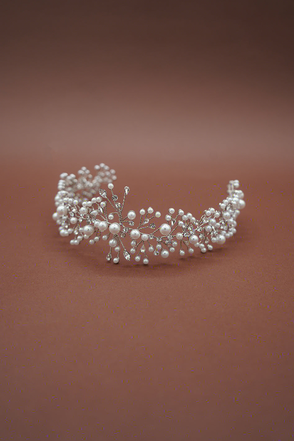 Ellee Bride Adorned with MARIT-PEARLS Swarovski Headpiece