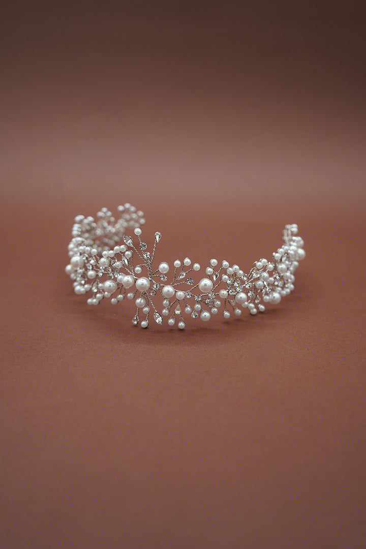 Ellee Bride Adorned with MARIT-PEARLS Swarovski Headpiece