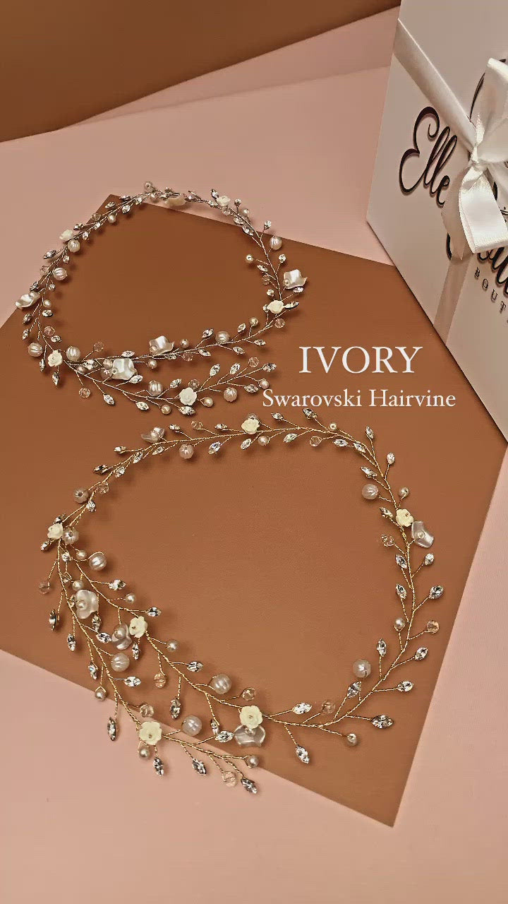 IVORY Swarovski & Pearl Hair Vine