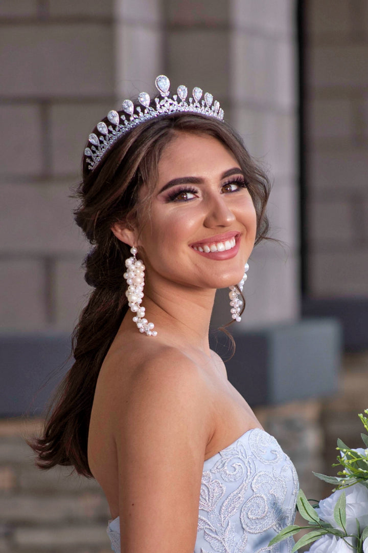 Ellee Real Bride Adorned with CHARLOTTE Simulated Diamond Bridal Tiara
