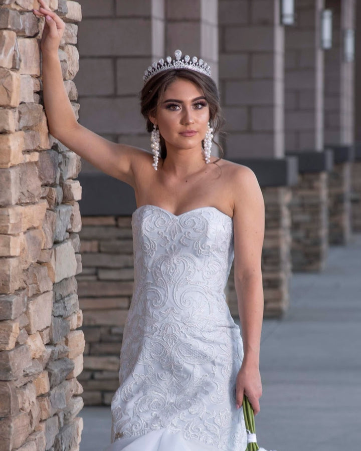 Ellee Real Bride Adorned with CHARLOTTE Simulated Diamond Bridal Tiara