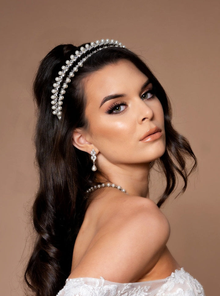 DARA Simulated Diamond & Pearls Headband