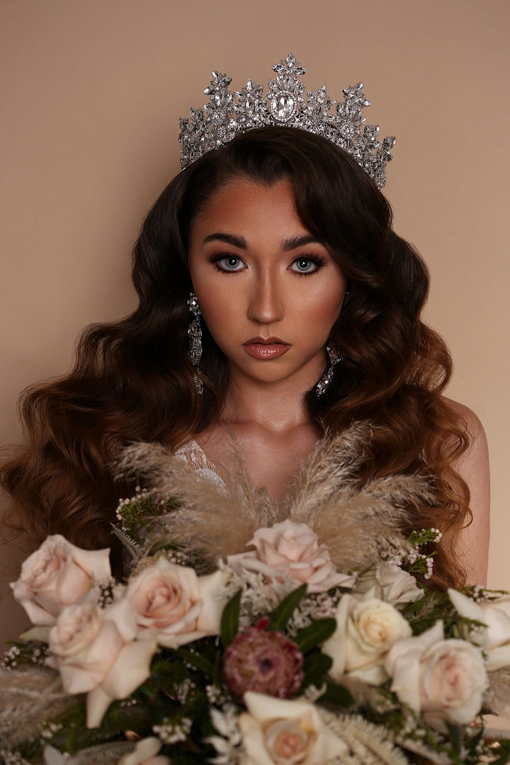 ROYAL LUXE Bridal Full Crown, Regular Crown with Brilliant Swarovski Crystals