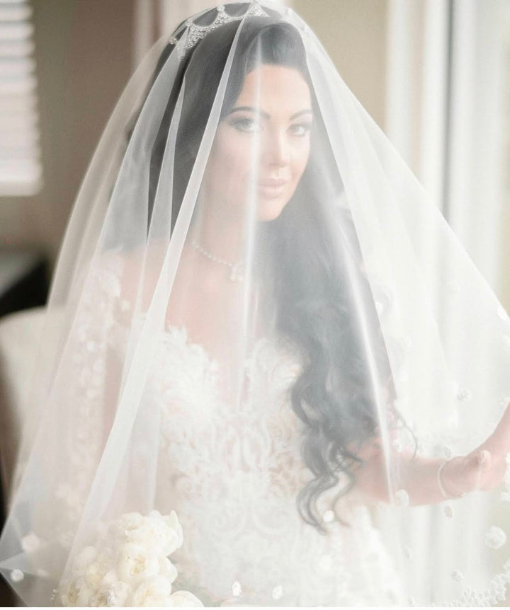 Ellee Real Bride Adorned with DIANA Simulated Diamond Bridal Tiara