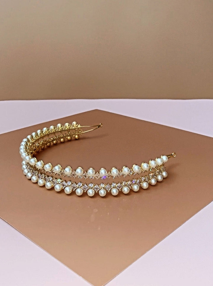DARA Simulated Diamond & Pearls Headband