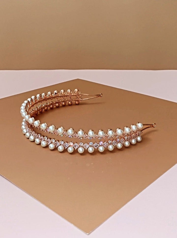 DARA Simulated Diamond & Pearls Headband