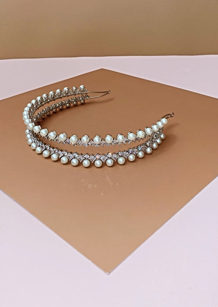 DARA Simulated Diamond & Pearls Headband