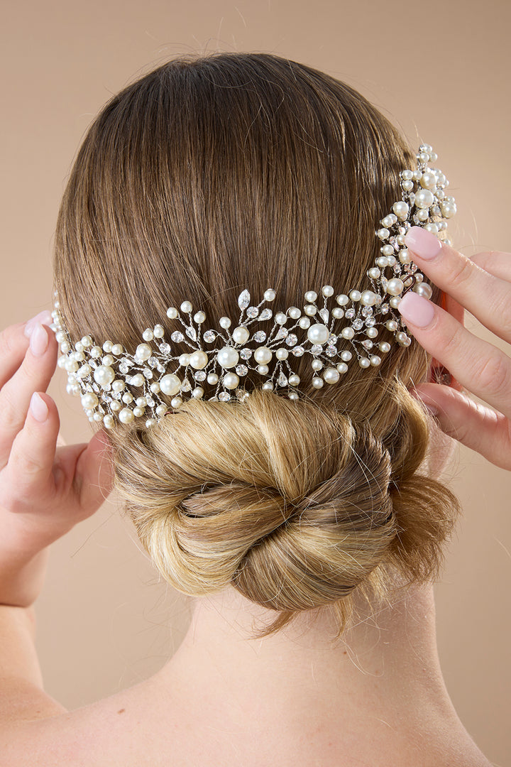 Ellee Bride Adorned with MARIT-PEARLS Swarovski Headpiece