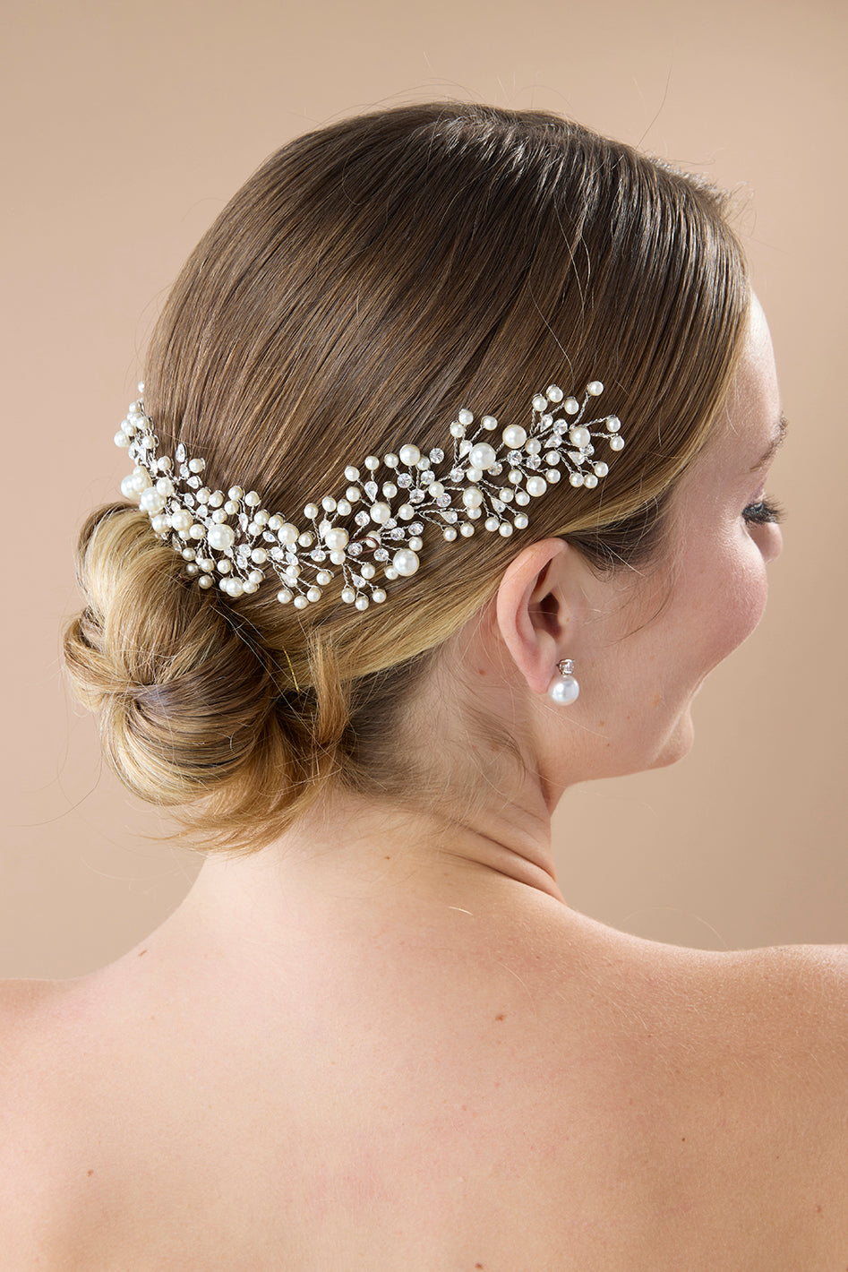 Ellee Bride Adorned with MARIT-PEARLS Swarovski Headpiece
