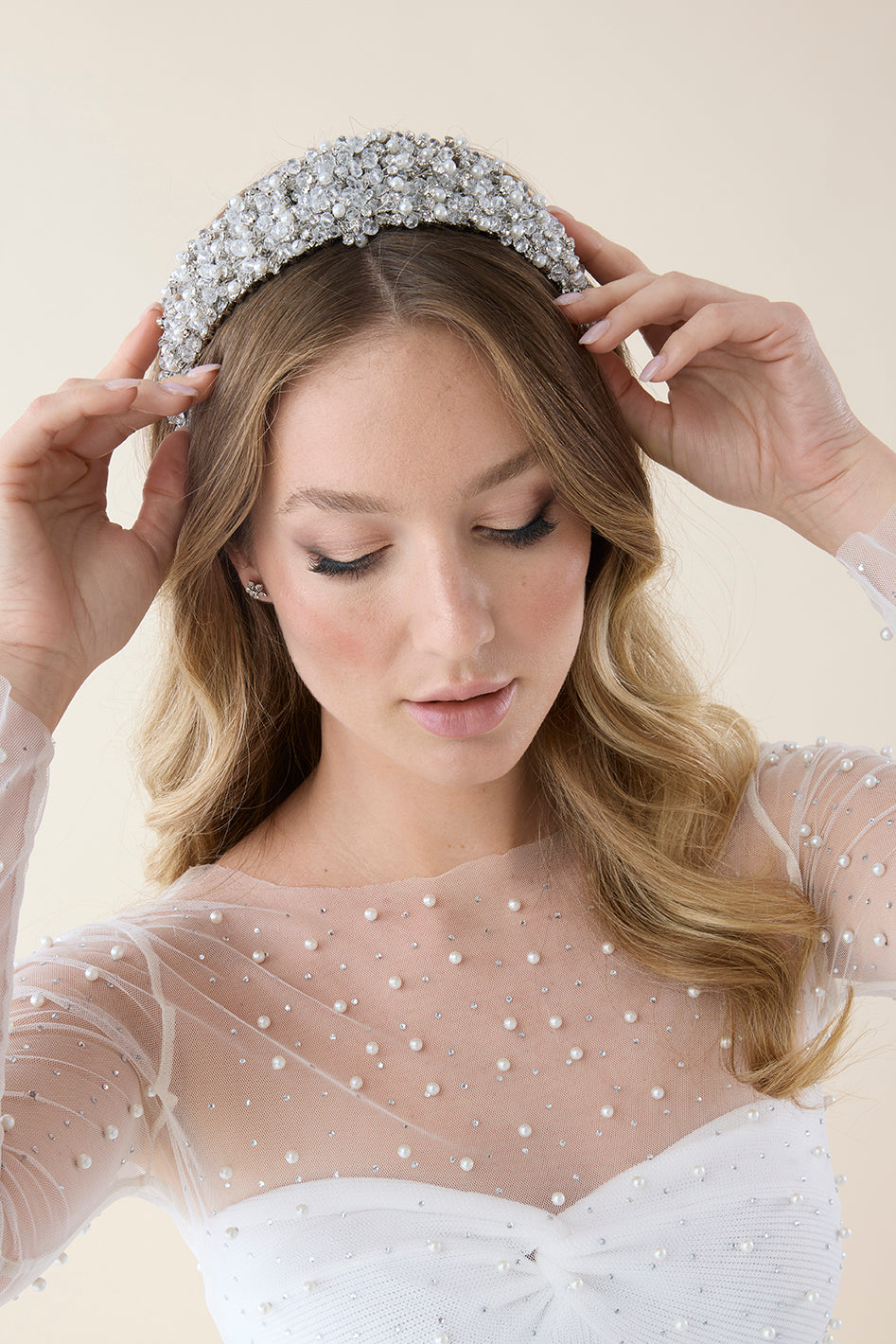BALILTI Swarovski Bridal Pearl Headpiece