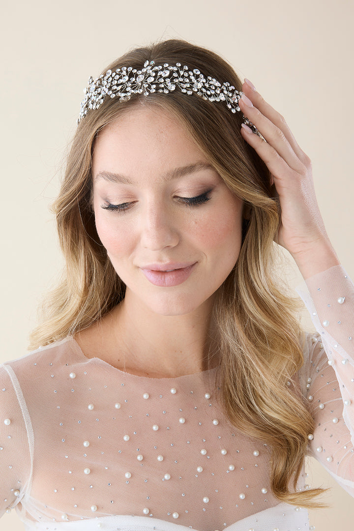Ellee Bride Adorned with MARIT-PEARLS Swarovski Headpiece
