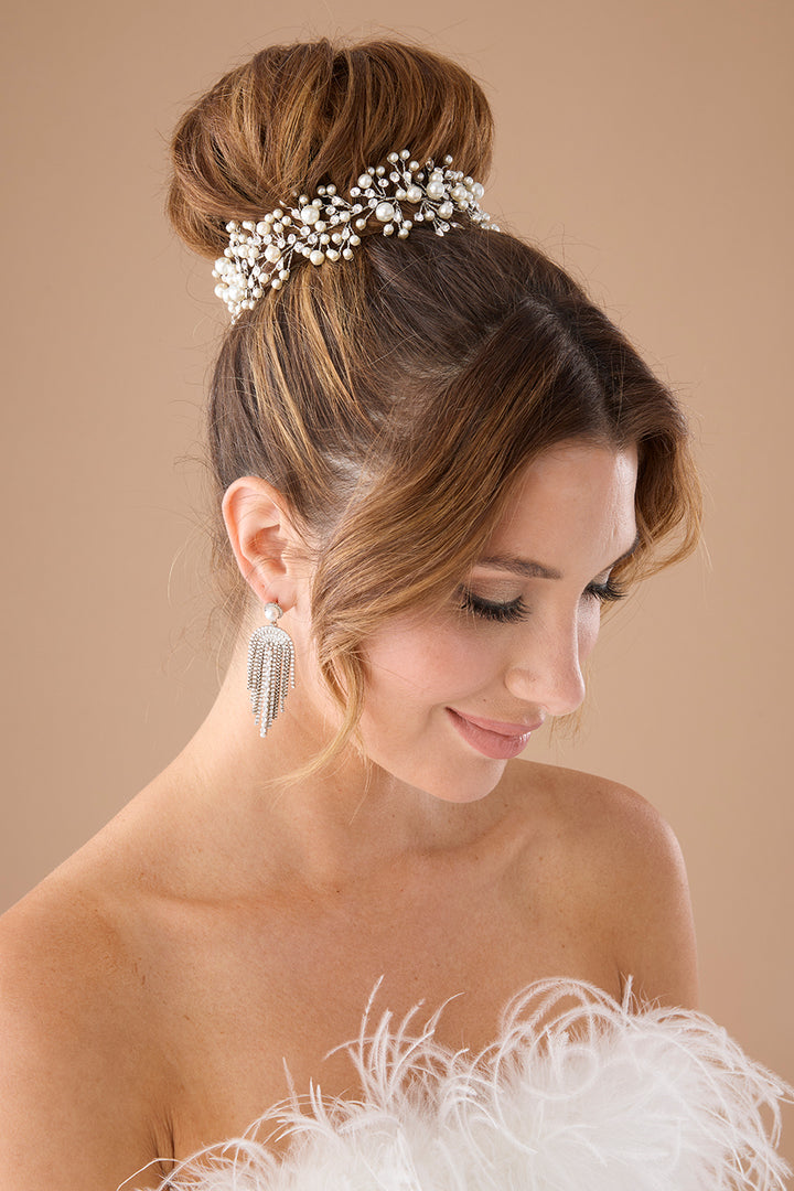 Ellee Bride Adorned with MARIT-PEARLS Swarovski Headpiece