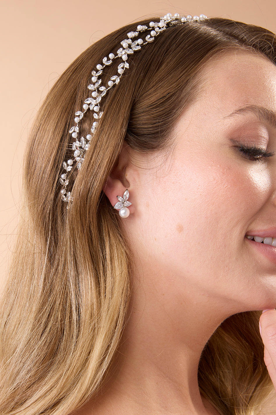 MACEY Simulated Diamond and Pearl Stud Earrings