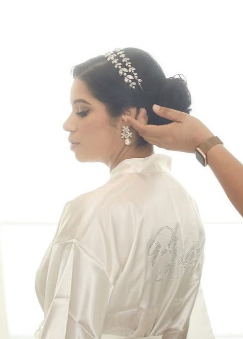 Ellee Real Bride Adorned with LAUREL Wedding Headband, Headpiece with Swarovski