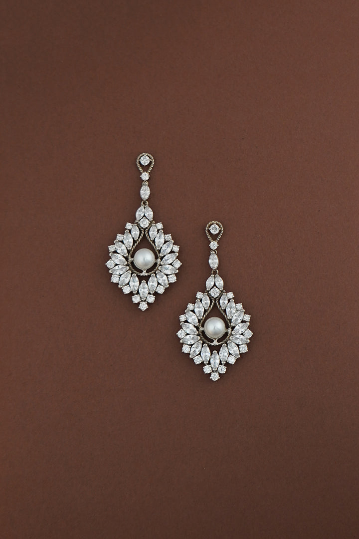 AMBER Simulated Diamond and Pearl Drop Earrings