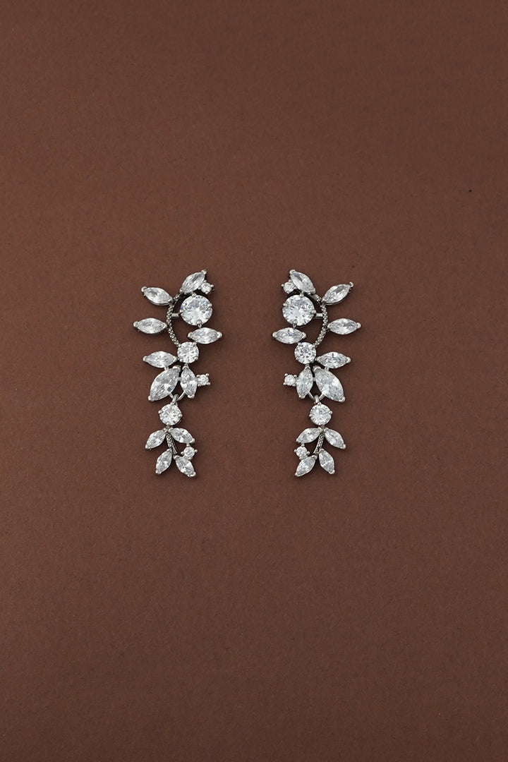 Silver-tone simulated diamond drop earrings with marquise and round stone clusters