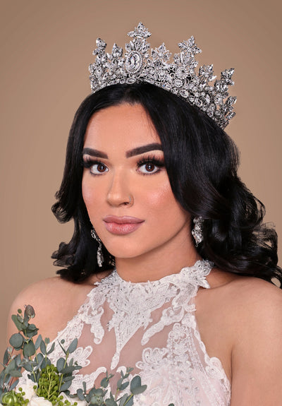 Ellee Real Quinceanera Adorned with ROYAL LUXE Full Crown, Swarovski Bridal Full Crown