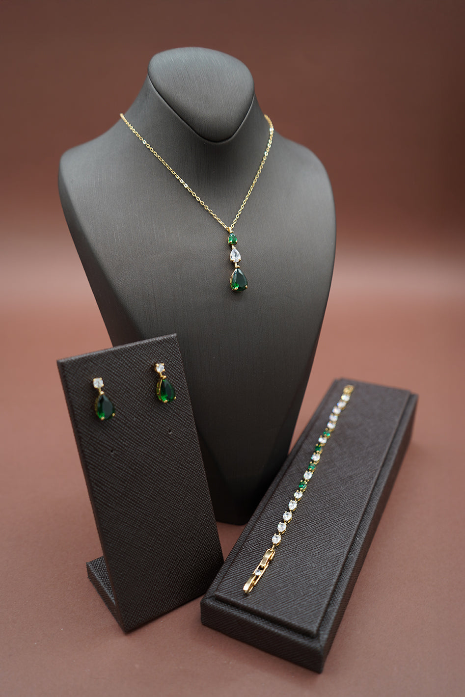 DALA-EMERALD Simulated Diamond Jewelry Set with Necklace, Bracelet, Drop Earrings - Sample Sale