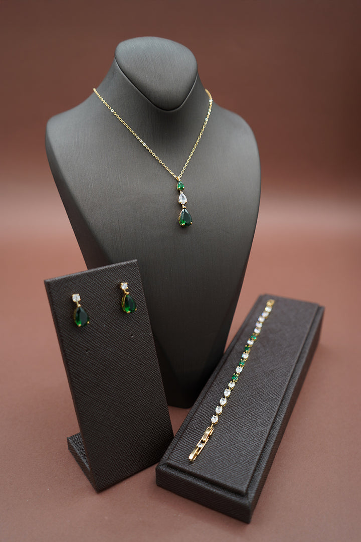 DALA-EMERALD Simulated Diamond Jewelry Set with Necklace, Bracelet, Drop Earrings - Sample Sale