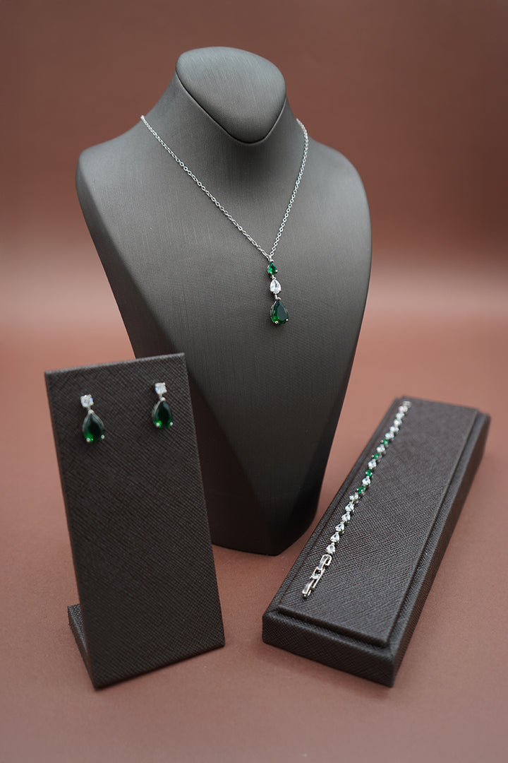 DALA-EMERALD Simulated Diamond Jewelry Set with Necklace, Bracelet, Drop Earrings - Sample Sale