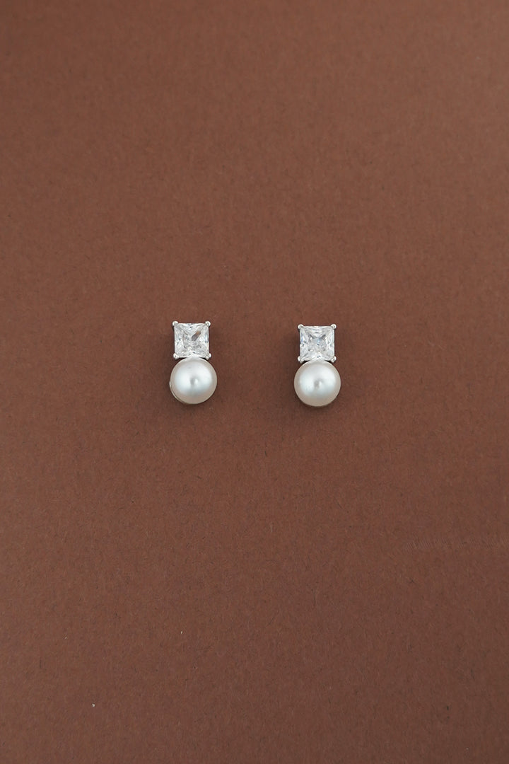DARA Square Simulated Diamond and Pearl Stud Earrings - Sample Sale