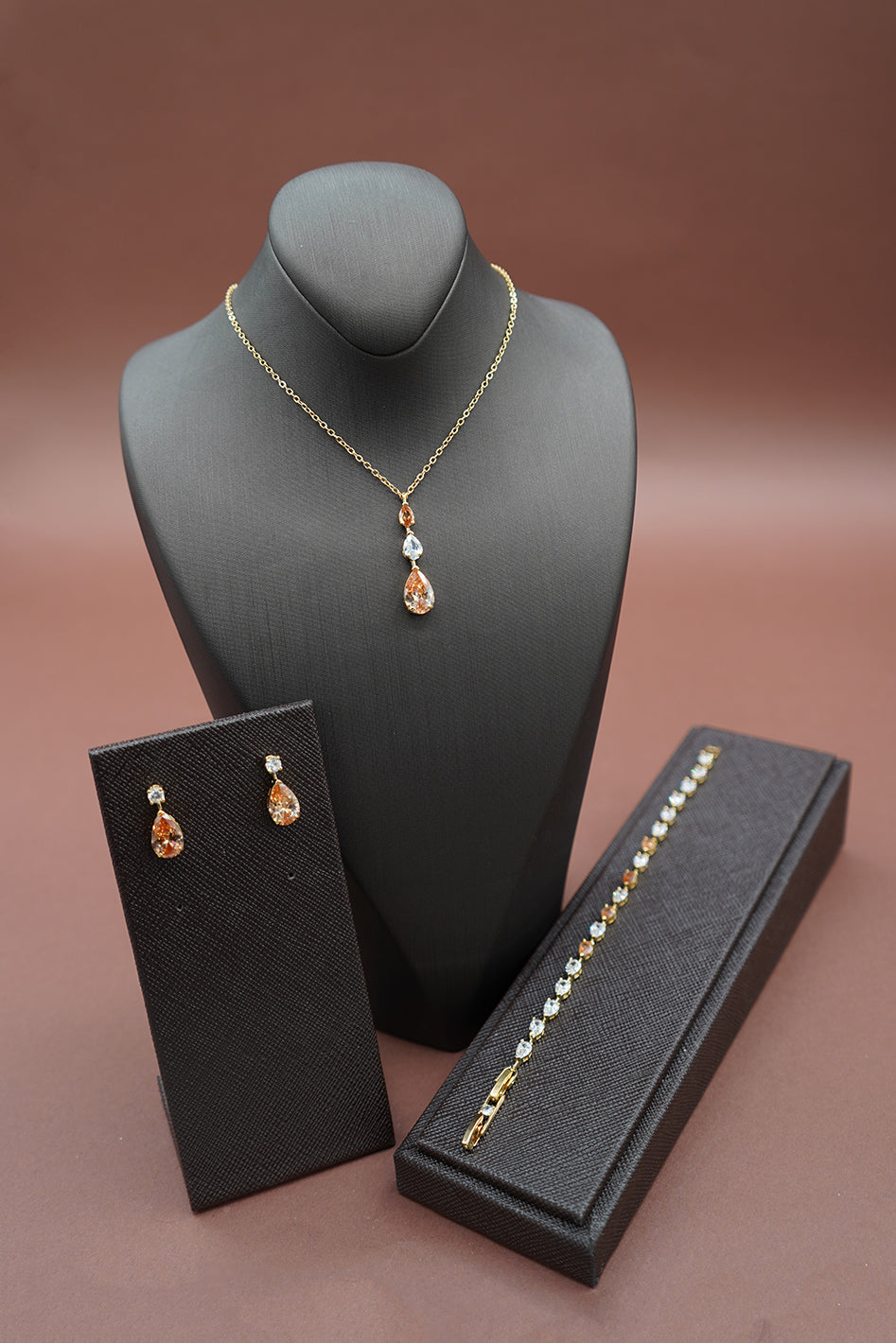 DALA-Gold Simulated Diamond Jewelry Set with Necklace, Bracelet, Drop Earrings - Sample Sale