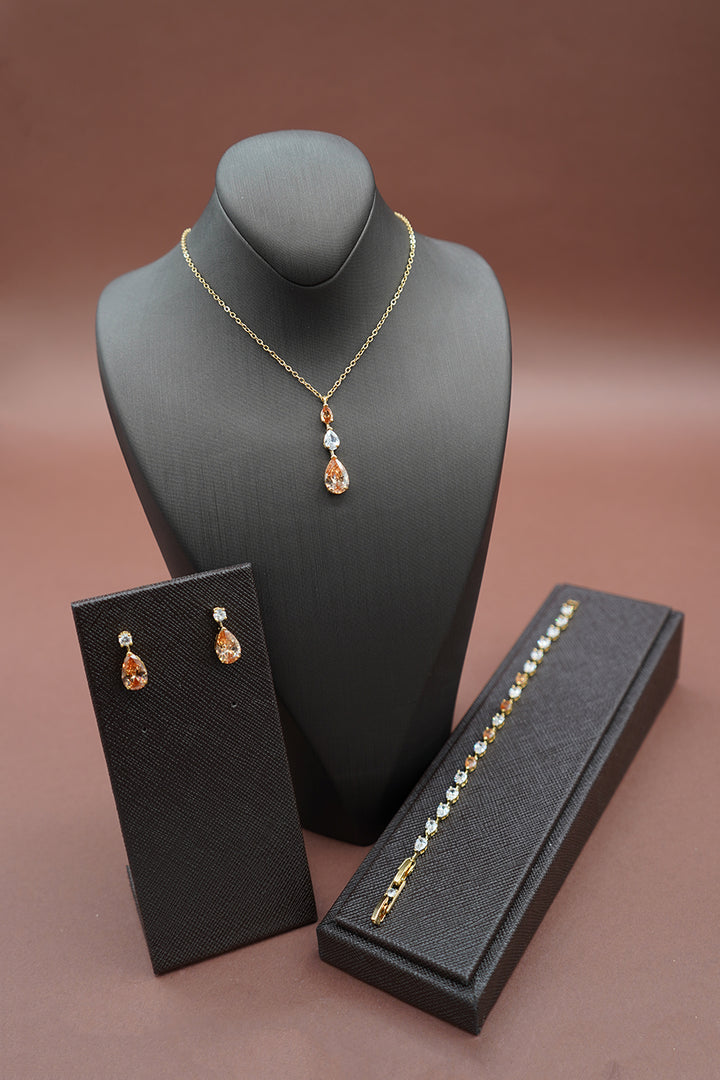 DALA-Gold Simulated Diamond Jewelry Set with Necklace, Bracelet, Drop Earrings - Sample Sale