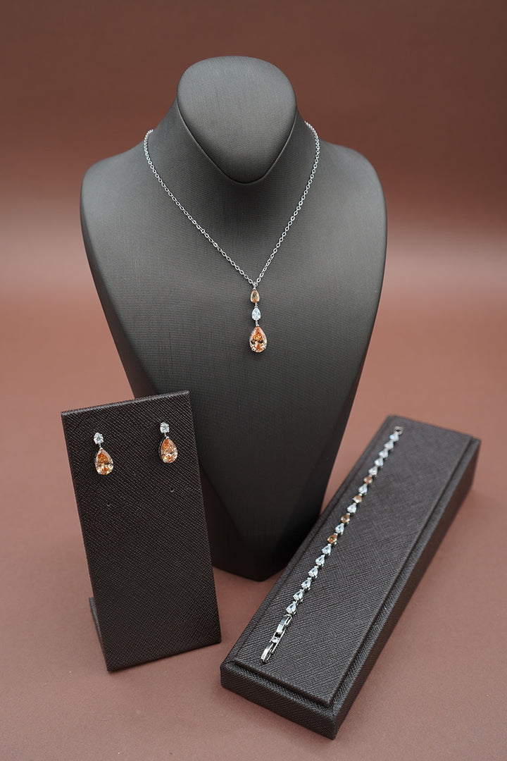 DALA-Gold Simulated Diamond Jewelry Set with Necklace, Bracelet, Drop Earrings - Sample Sale