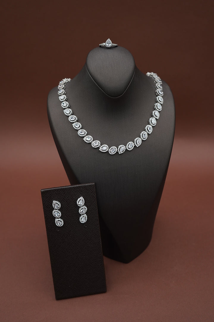 GLAM LUXE Simulated Diamond Jewelry Set Necklace, Earrings & Ring - Sample Sale