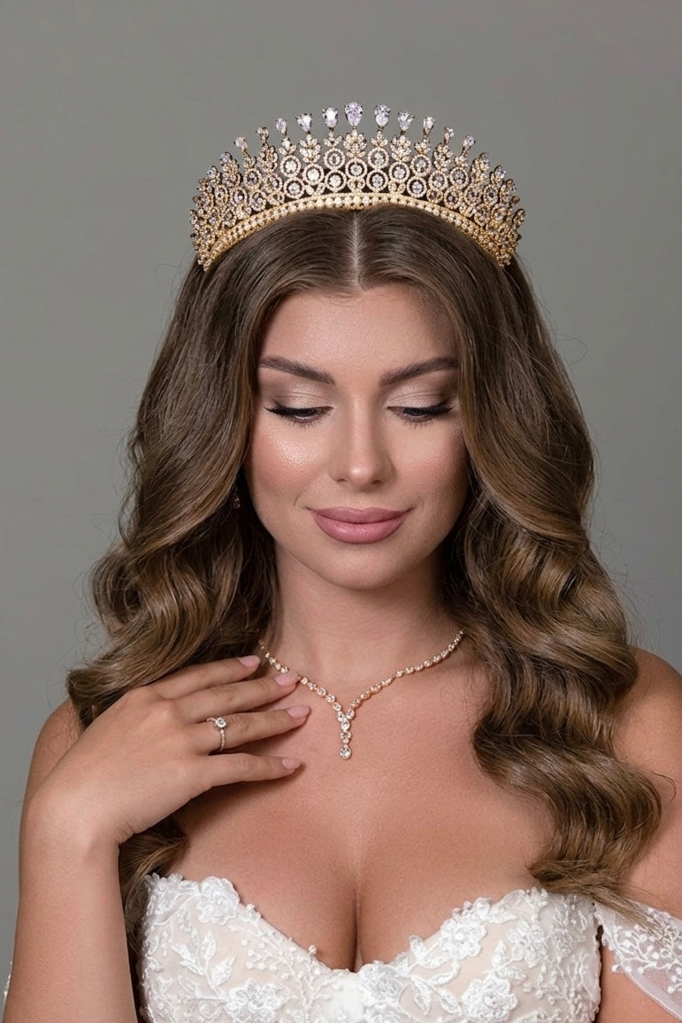Ellee Real Bride Adorned With MADOLINA Simulated Diamond Tiara - Sample Sale