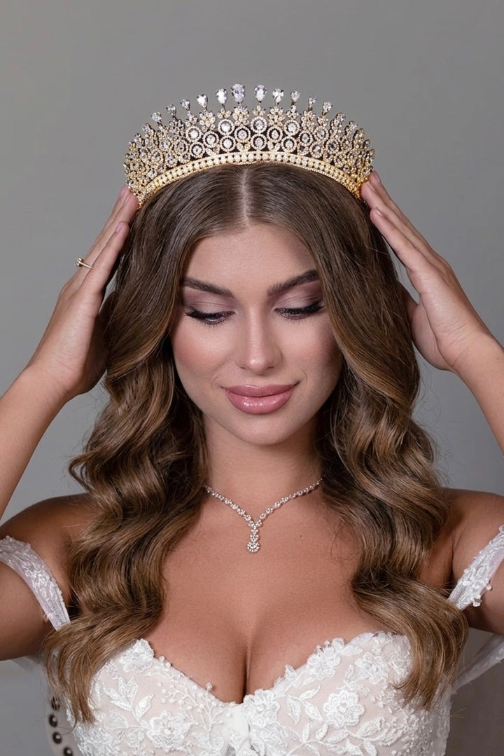 Ellee Real Bride Adorned With MADOLINA Simulated Diamond Tiara - Sample Sale