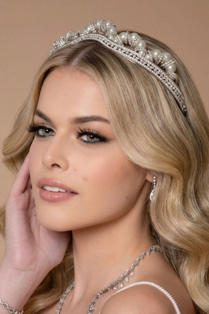 ADELAIDE-Pearls Crystal Tiara (Made To Order)