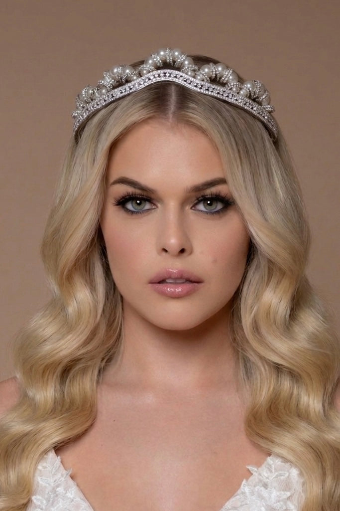 ADELAIDE-Pearls Crystal Tiara (Made To Order)