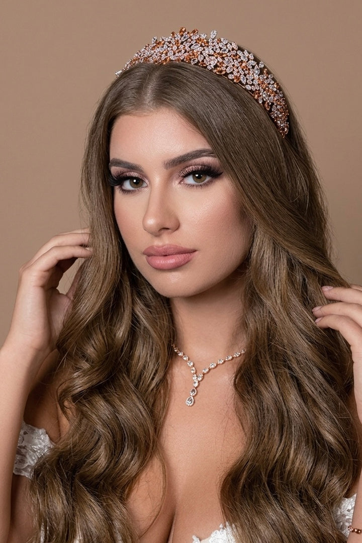 BELLE Wide Rose Gold with Rose Gold Crystals Simulated Diamond Headband - Sample Sale