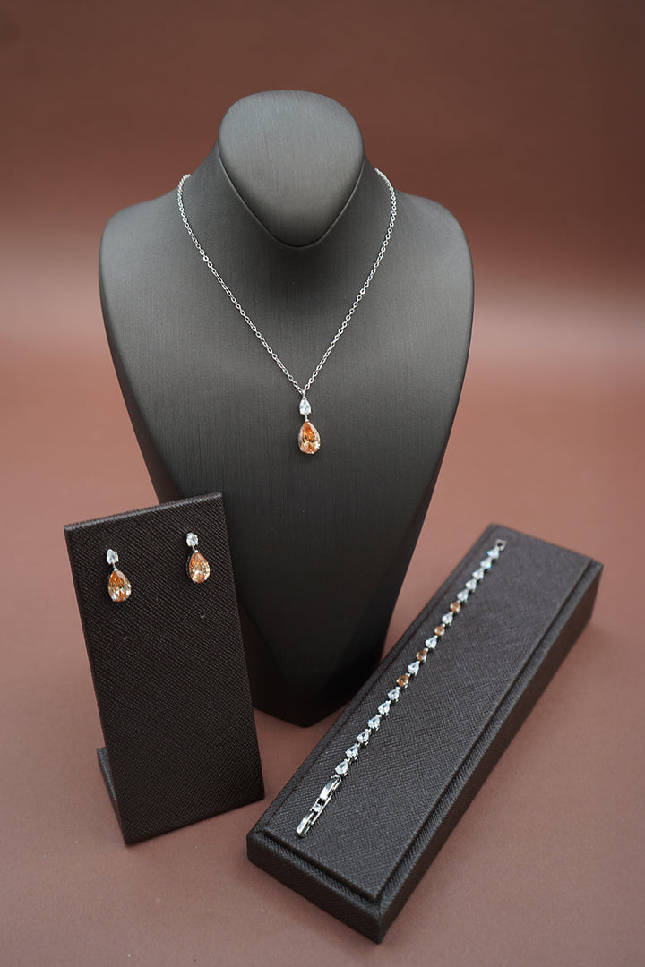 LILIT-Gold Simulated Diamond Jewelry Set with Necklace, Bracelet, Drop Earrings - Sample Sale