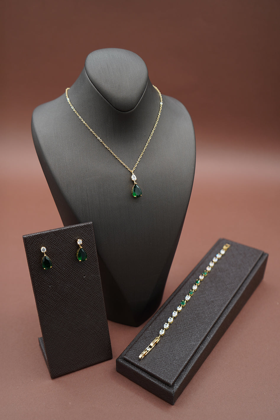 LILIT-EMERALD Simulated Diamond Jewelry Set with Necklace, Bracelet, Drop Earrings - Sample Sale