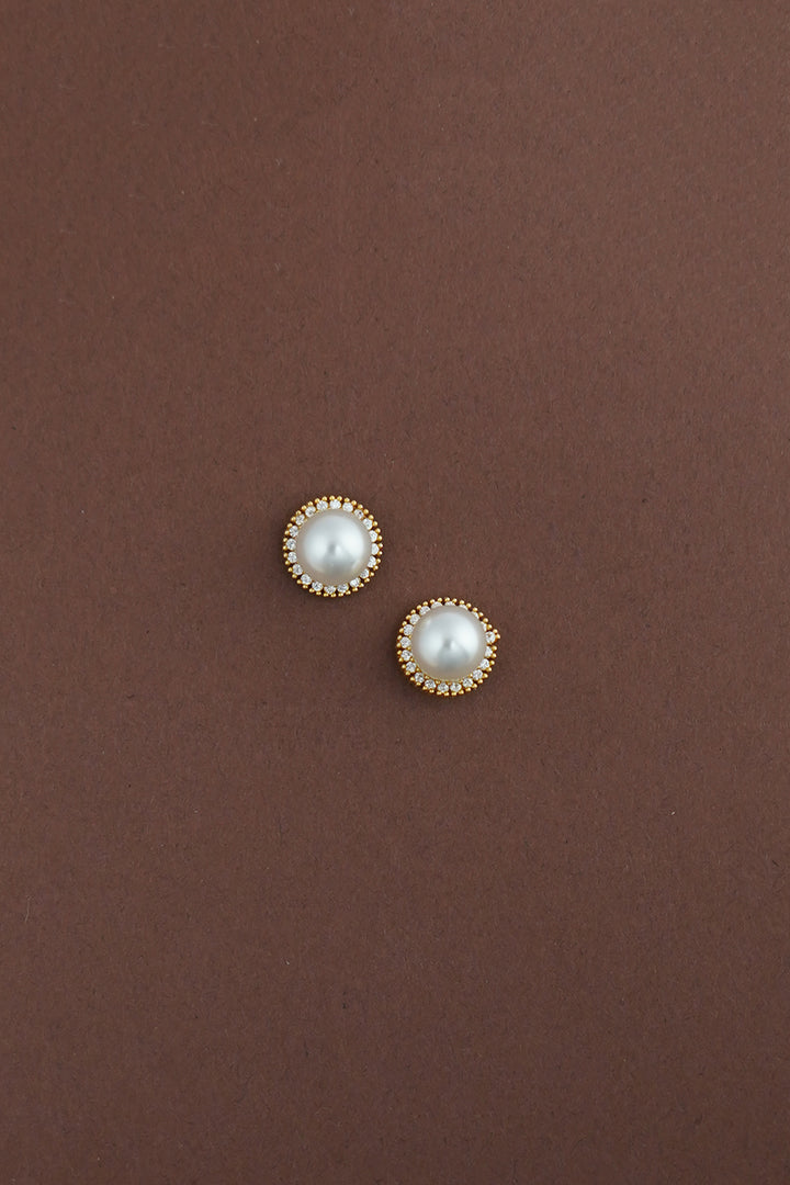 LARA Pearl Simulated Diamond Halo Stud Earrings - Sample Sale