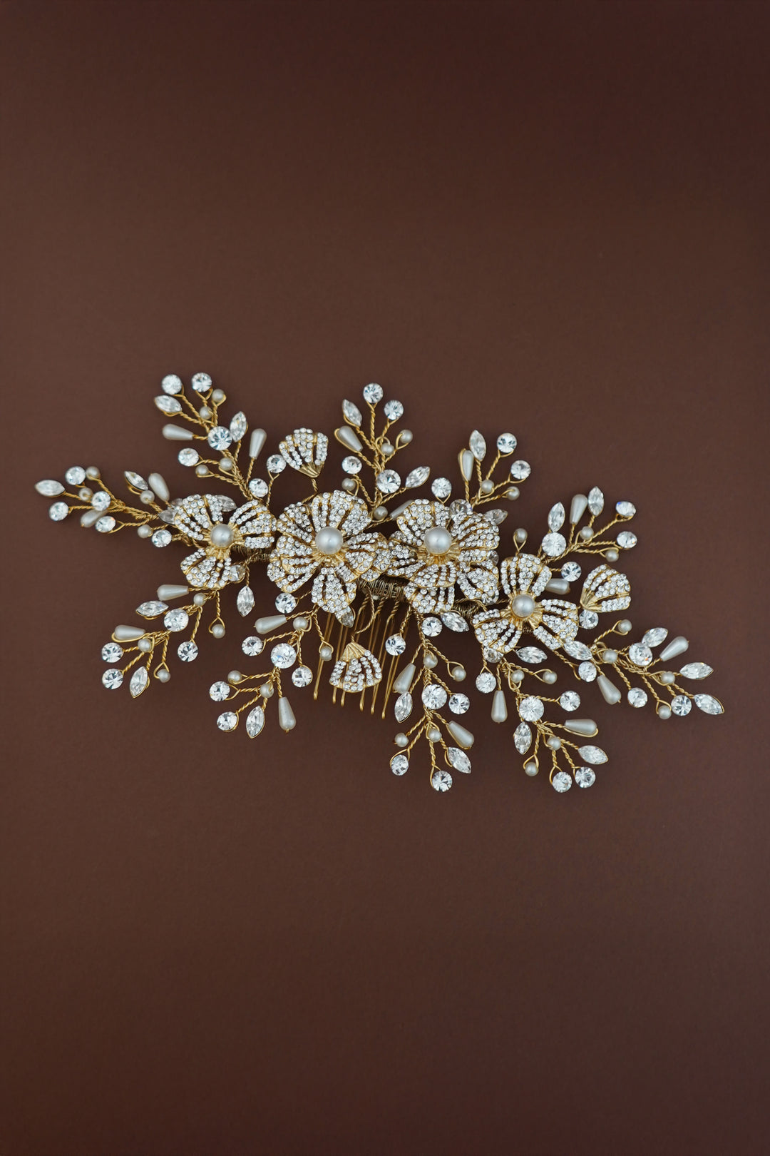 MARIANNA Floral Crystal and Pearls Hair Comb