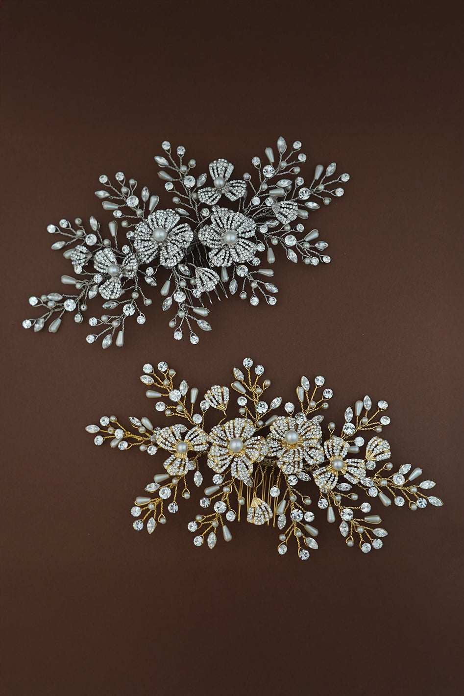 MARIANNA Floral Crystal and Pearls Hair Comb