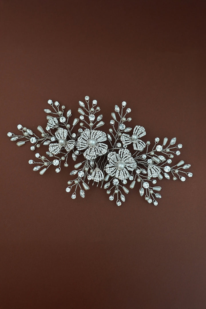 MARIANNA Floral Crystal and Pearls Hair Comb