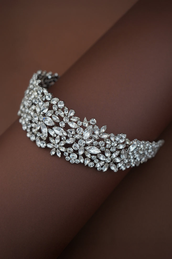 Ellee Real Bride Adorned with NATALIA Swarovski Luxurious Bridal Headpiece