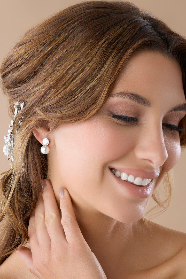 NINA Pearl & Simulated Diamond Stud Earrings