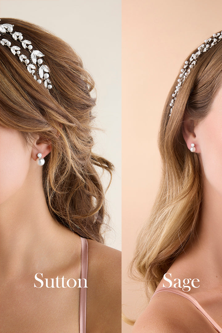 SAGE Simulated Diamond and Pearl Stud Earrings