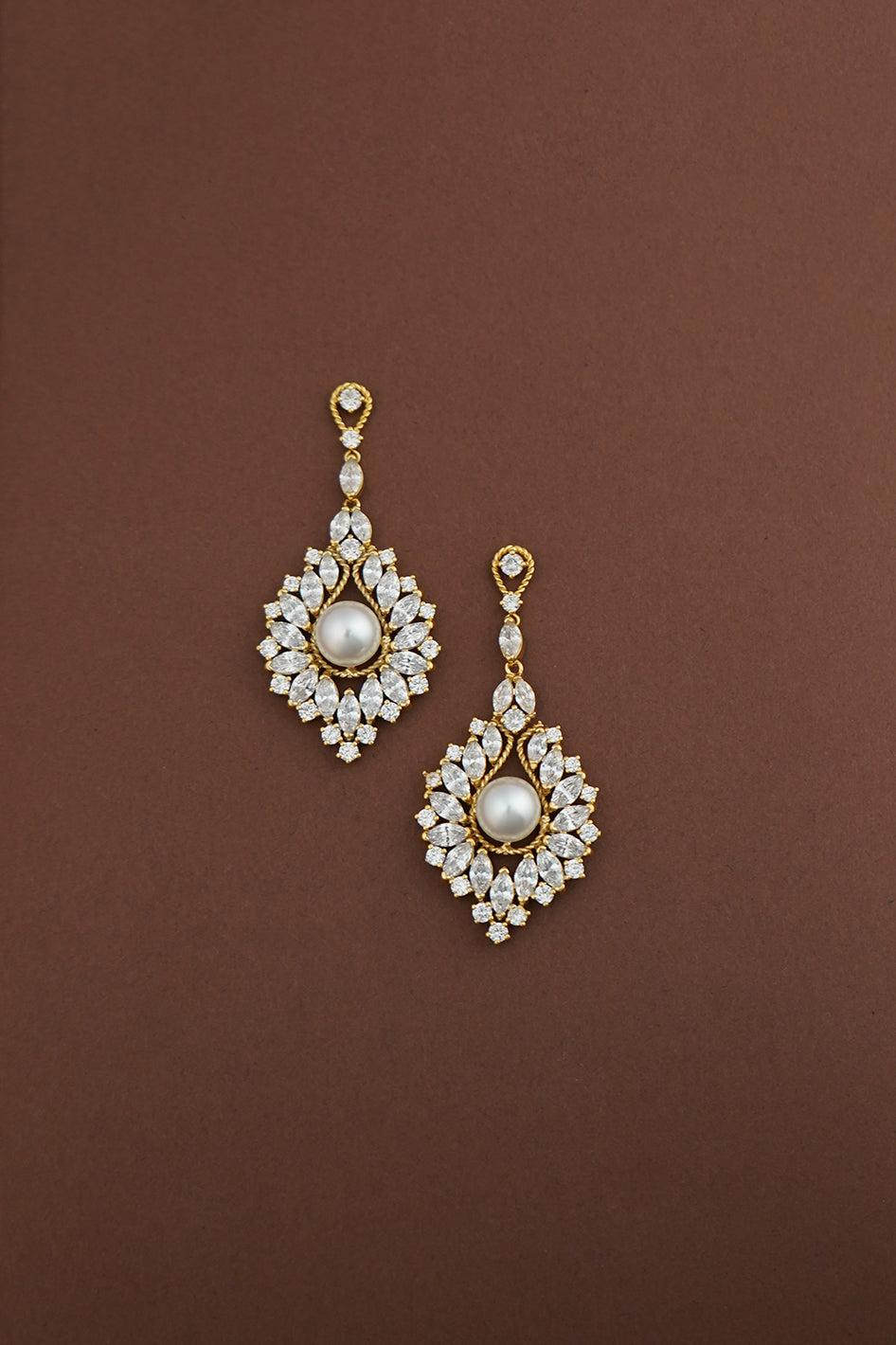 AMBER Simulated Diamond and Pearl Drop Earrings
