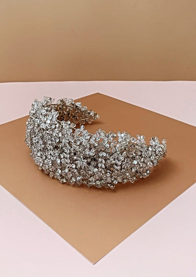 Ellee Real Bride Adorned with SORAYA Bridal Swarovski Headpiece with Luxurious Crystals